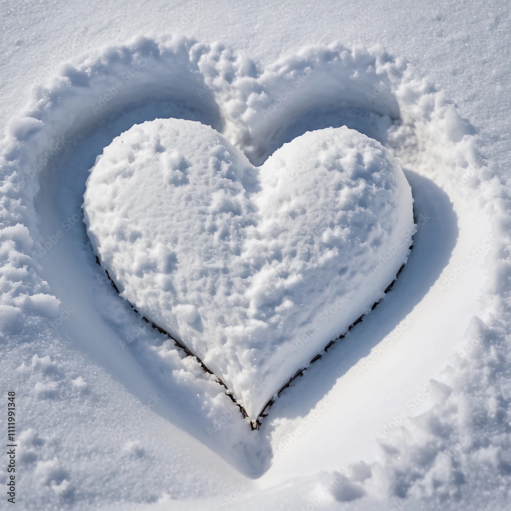A perfectly carved heart shape in fresh snow, surrounded by untouched white A perfectly carved heart shape in fresh snow, surrounded by untouched white