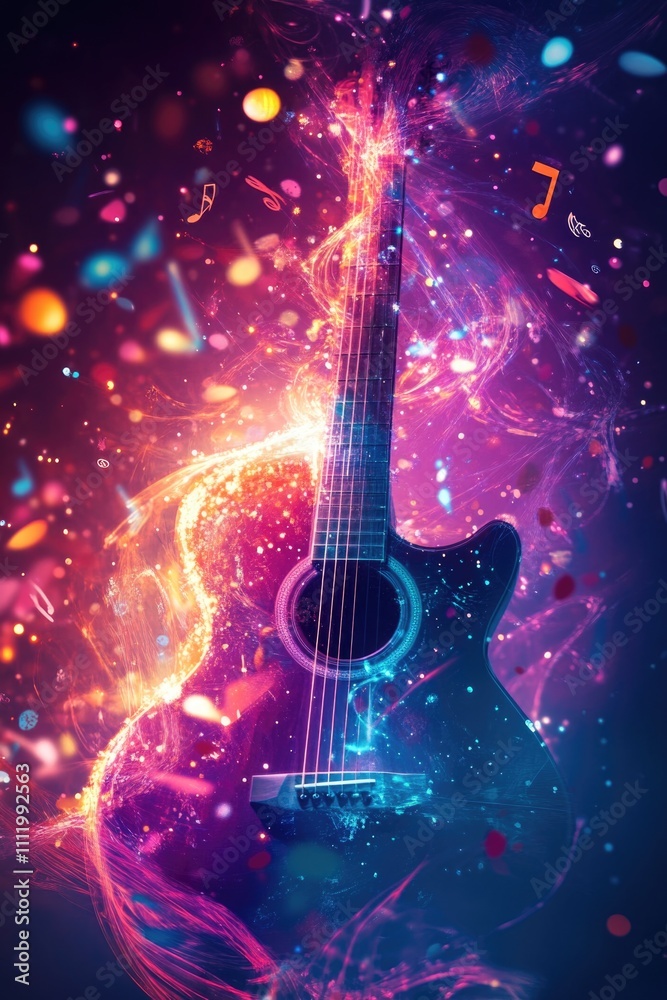 Naklejka premium Guitar with music notes