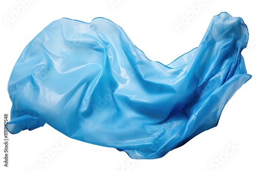 Blue crumpled plastic shopping, grocery bag roll isolated on white 