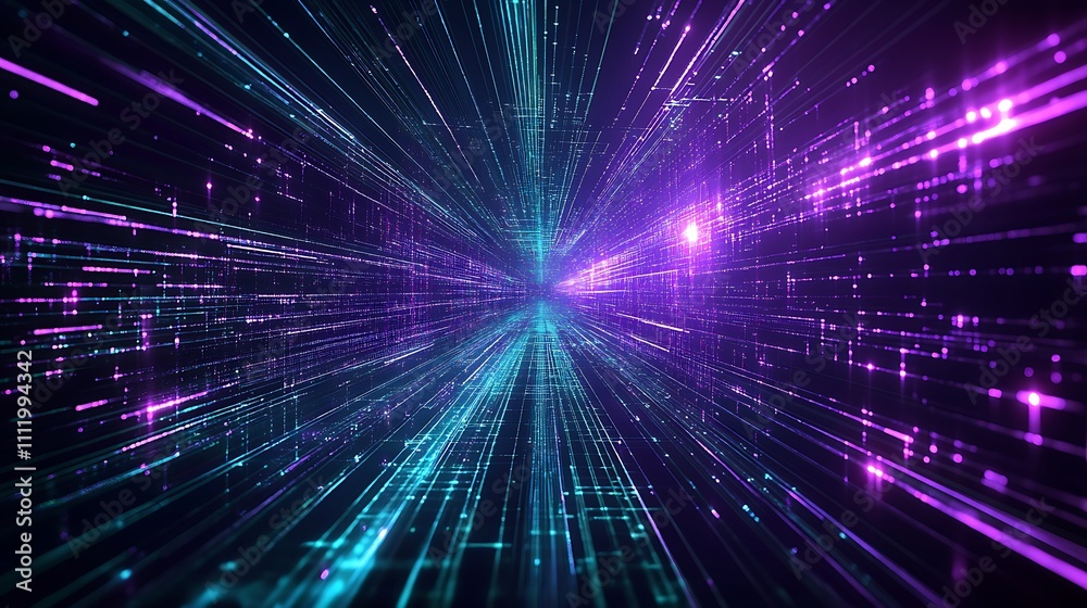 Fototapeta premium Vibrant Digital Lines Creating Dynamic Motion in Purple and Blue Color Patterns