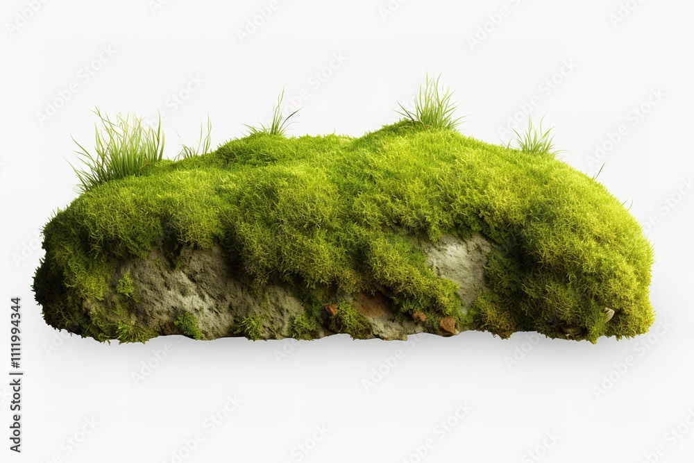 Fototapeta premium Green moss with grass isolated on white background 