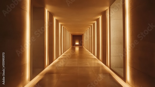 Long  lit corridor with mirrors.
