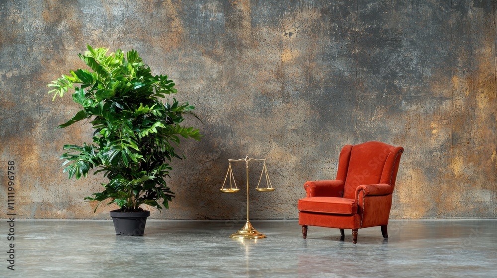 Obraz premium Cozy Living Room with Vintage Armchair and Indoor Plant Display