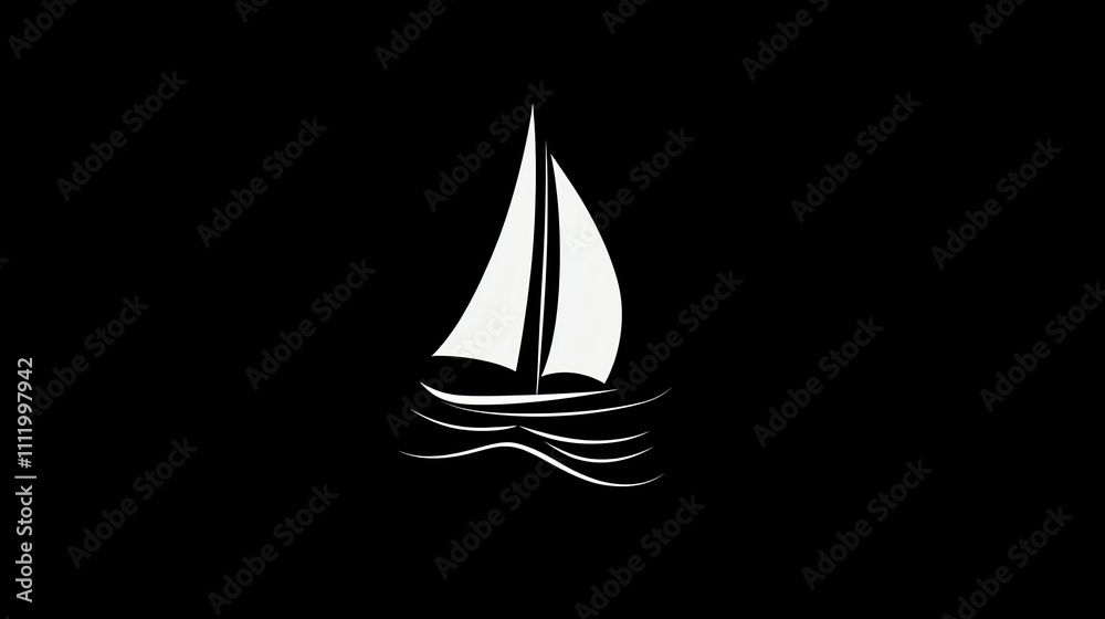 Simple white sailboat silhouette on a black background. Simple white sailboat silhouette on a black background.