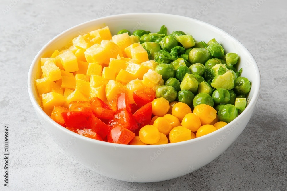 Colorful Fresh Vegetable and Fruit Salad in White Bowl Colorful Fresh Vegetable and Fruit Salad in White Bowl