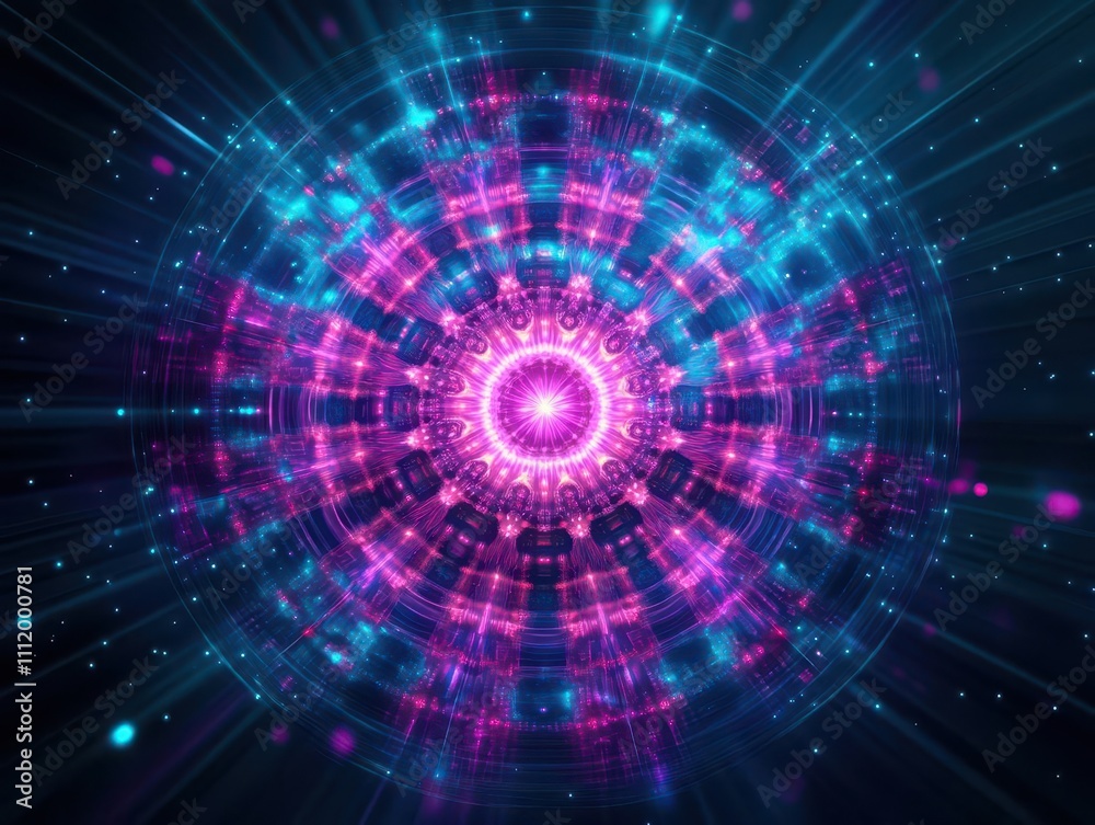 Pulsating starlight patterns in rhythmic waves, glowing neon gradient tones, digital fractal art, minimalist yet intricate design Pulsating starlight patterns in rhythmic waves, glowing neon gradient tones, digital fractal art, minimalist yet intricate design