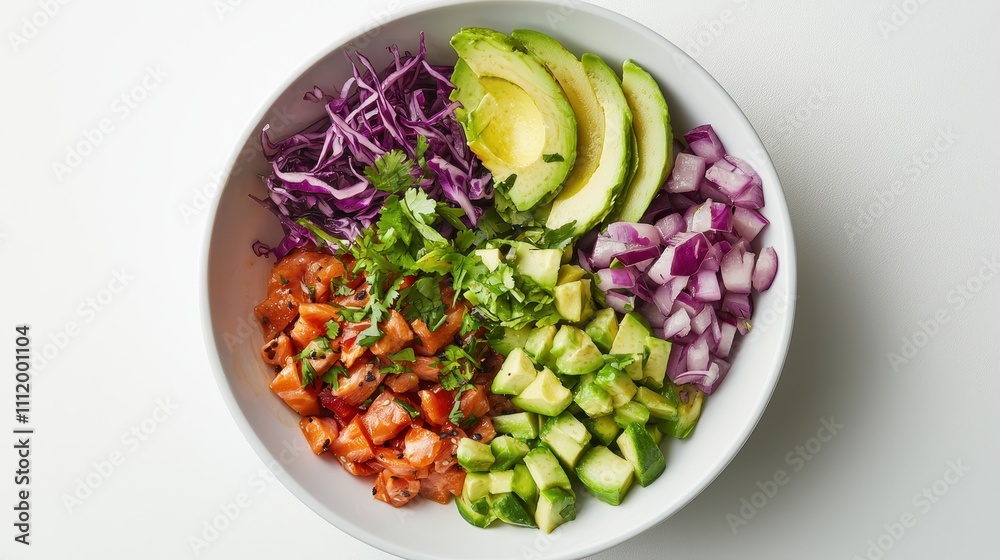 Fresh Colorful Vegetable Salad with Avocado and Tomato Toppings Fresh Colorful Vegetable Salad with Avocado and Tomato Toppings