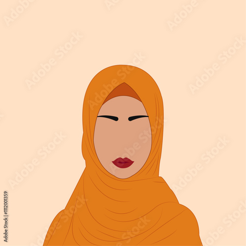 Young woman wearing hijab, flat vector portrait design.