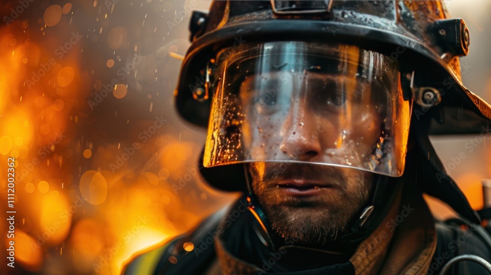 A close-up of a firefighter's face shield reflecting flames as they work amid thick smoke, highlighting their bravery and focus in extreme conditions. A close-up of a firefighter's face shield reflecting flames as they work amid thick smoke, highlighting their bravery and focus in extreme conditions.