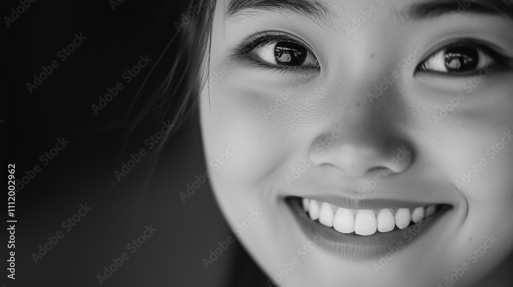 Young woman smiles warmly, showcasing happiness and confidence in a close-up portrait with soft lighting Young woman smiles warmly, showcasing happiness and confidence in a close-up portrait with soft lighting
