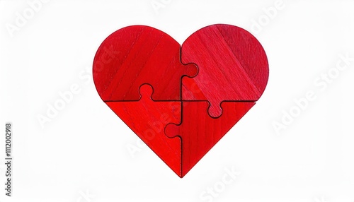 Red Wooden Heart Puzzle Design. Perfect Symbol for Valentine's Day, Love, and Women's Day Gifting or DIY Craft Inspiration for Unique, Romantic Handmade Decorations and Keepsake Art Projects photo