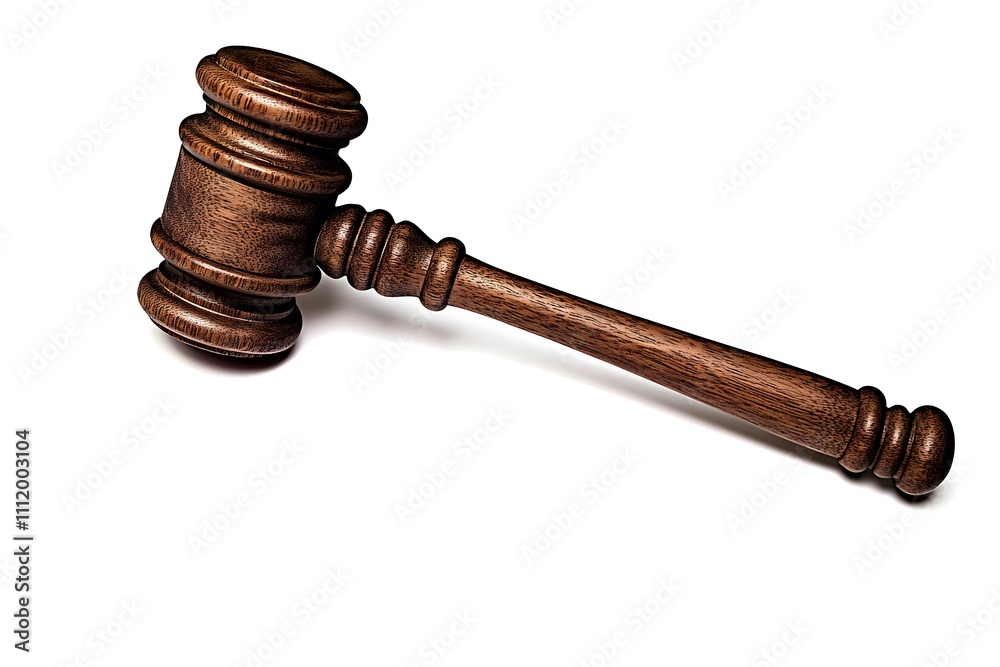 Wooden judge's gavel, isolated on white background, symbol of justice, law, and auctions Wooden judge's gavel, isolated on white background, symbol of justice, law, and auctions
