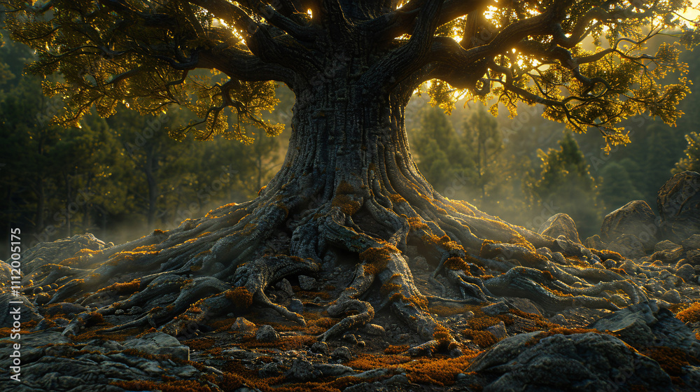 Ancient Tree with Lush Green Canopy in a Mystical Forest Ancient Tree with Lush Green Canopy in a Mystical Forest