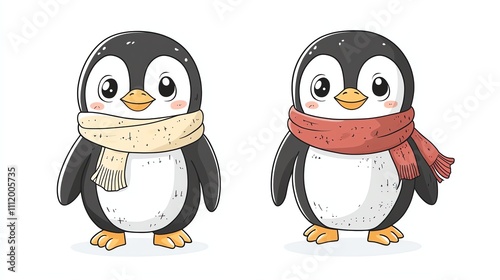 Two cute cartoon penguins wearing scarves. photo