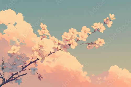 Wallpaper Mural A serene branch of cherry blossoms against a pastel sky. Torontodigital.ca