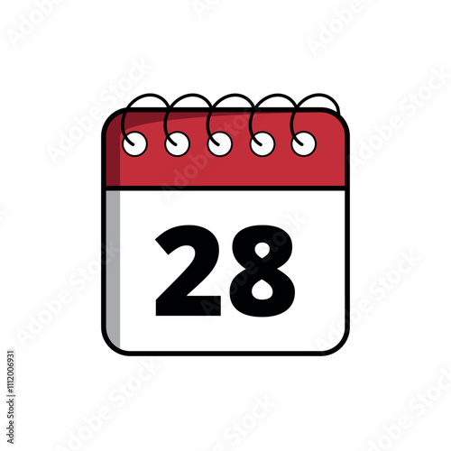 Red calendar flat icon for websites and graphic resources, calendar icon with specific day marked, day 28.