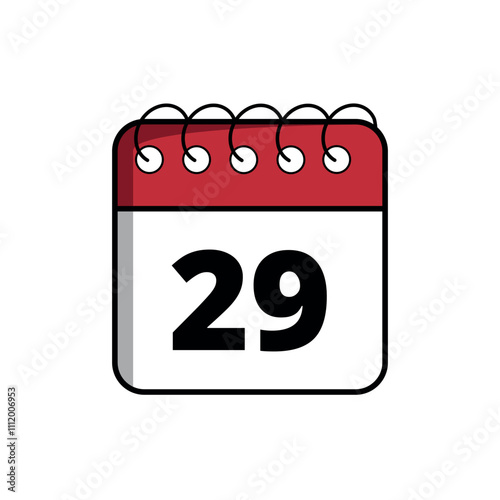 Red calendar flat icon for websites and graphic resources, calendar icon with specific day marked, day 29.