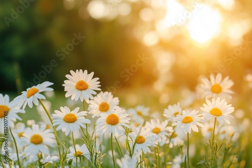 Sunset over field of daisies