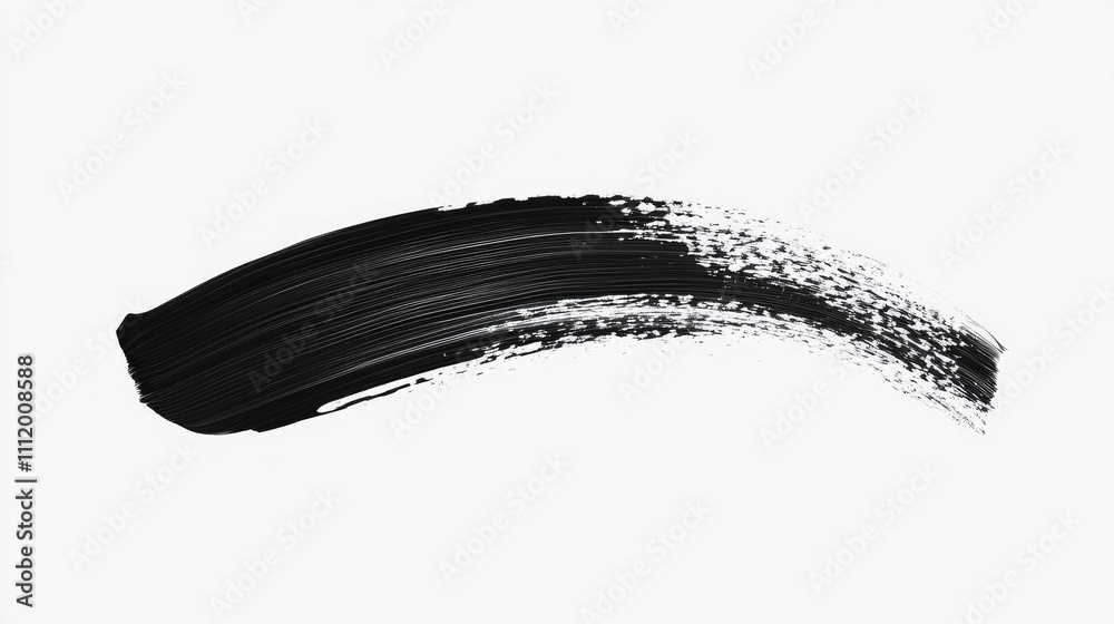 Fototapeta premium Dynamic black paint stroke on a white background, emphasizing creativity and art.