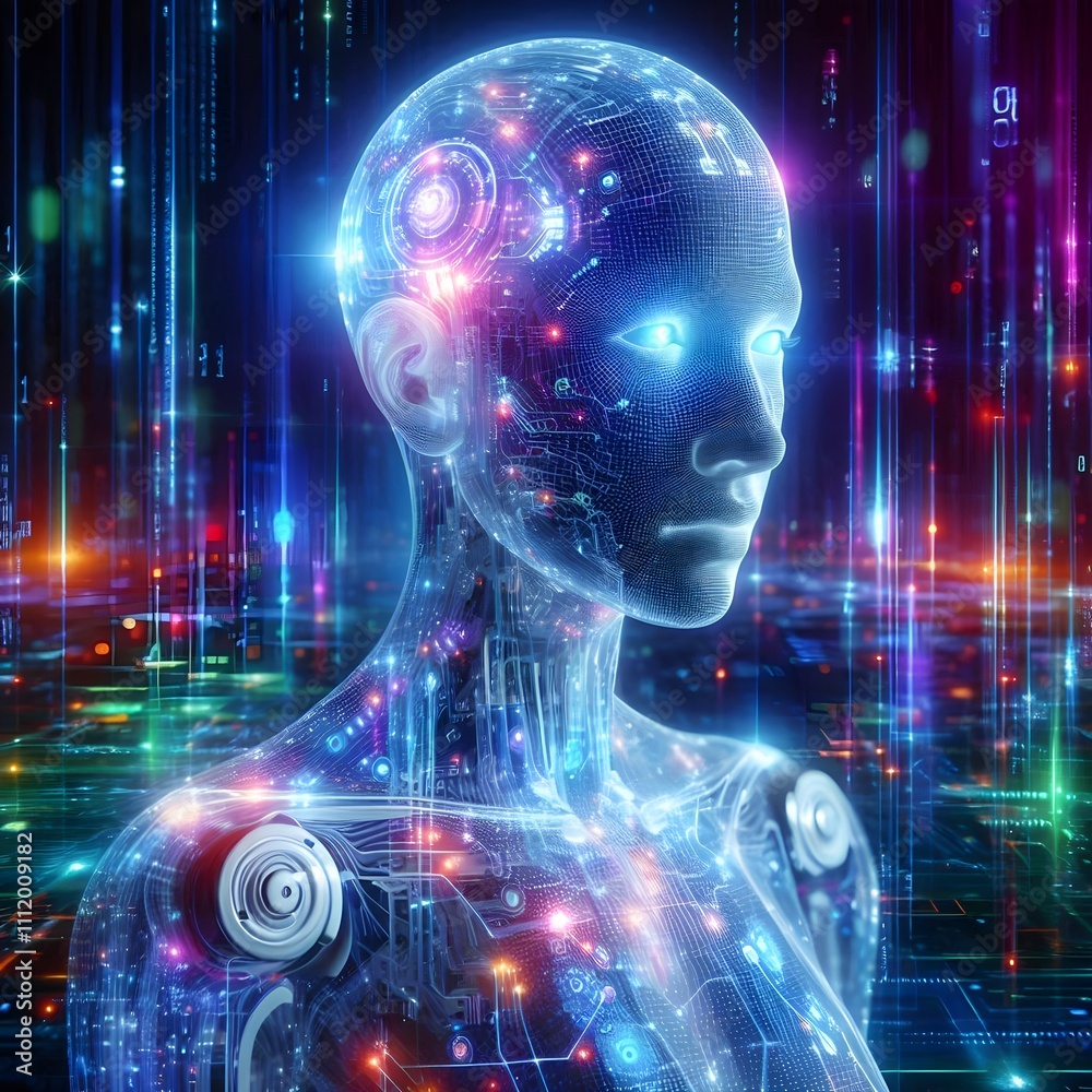 Digital Futuristic Android with Holographic Display Digital Futuristic Android with Holographic Display