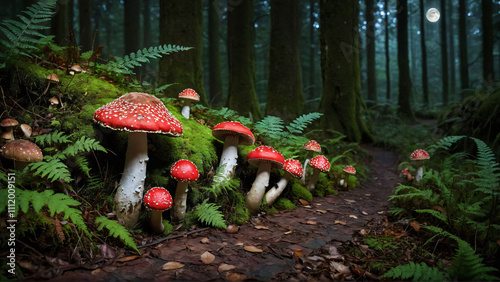 cluster of small mushrooms with brown caps