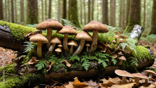 cluster of small mushrooms with brown caps