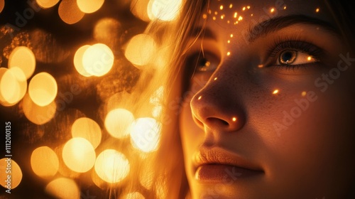 Woman's face with lights