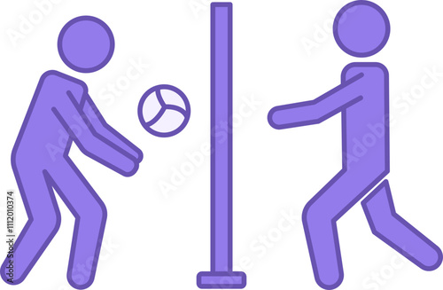 Color Icon Volleyball Game. Vector Illustration. Sports Team Playing Volleyball. Man Hitting the Ball to the Opponent. Sports Concept