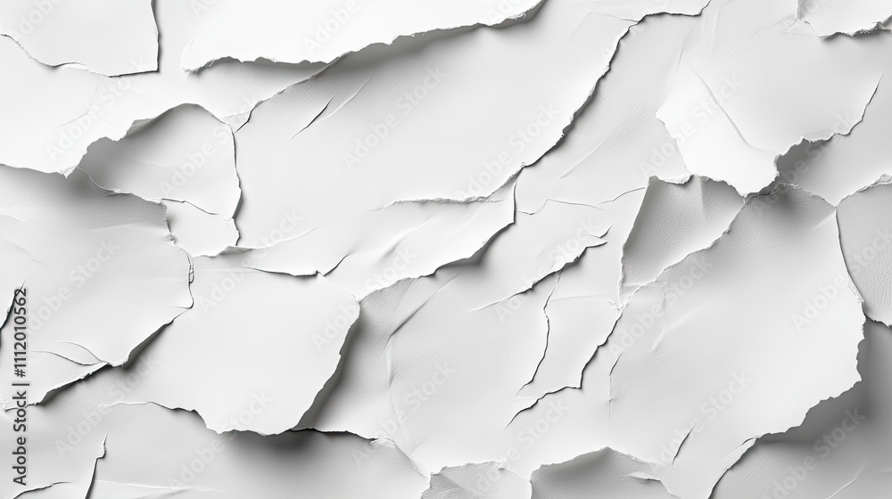 Textured white torn paper background with various layers and shadows, creating an artistic and minimalist effect. Textured white torn paper background with various layers and shadows, creating an artistic and minimalist effect.