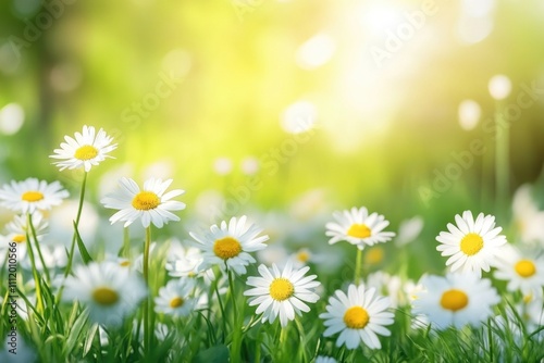 Field of daisies with sunshine