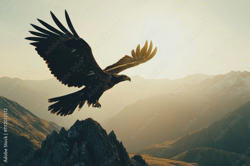 Obraz premium Bird in flight over mountains