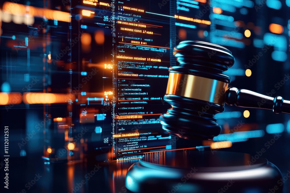 Legal Justice Concept with Gavel on Digital Technology Background
