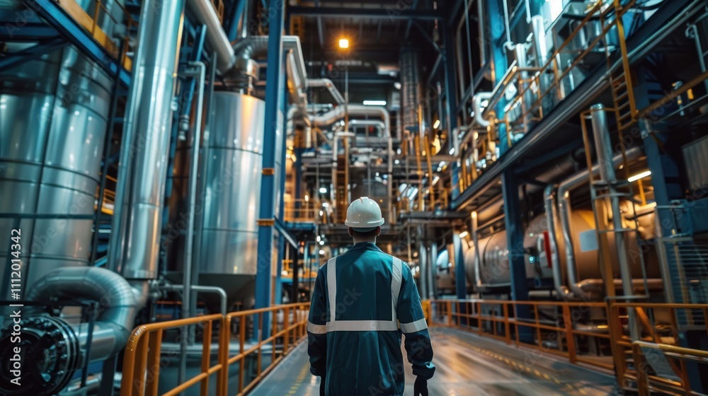 Dynamic image of engineers working in a waste-to-electric plant, inspecting machinery that converts industrial waste into electricity. Dynamic image of engineers working in a waste-to-electric plant, inspecting machinery that converts industrial waste into electricity.
