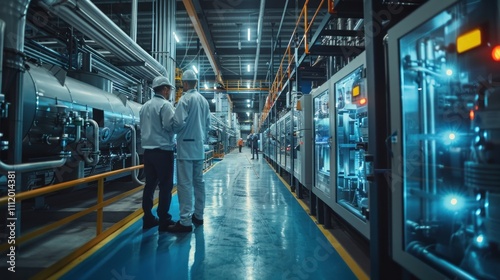 Dynamic image of engineers working in a waste-to-electric plant, inspecting machinery that converts industrial waste into electricity.