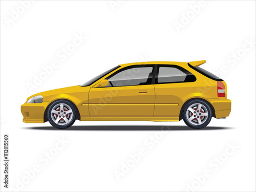 Concept car yellow color on gray background for decoration