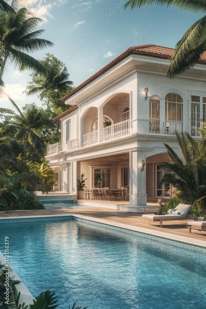 Fototapeta premium Large white house with pool