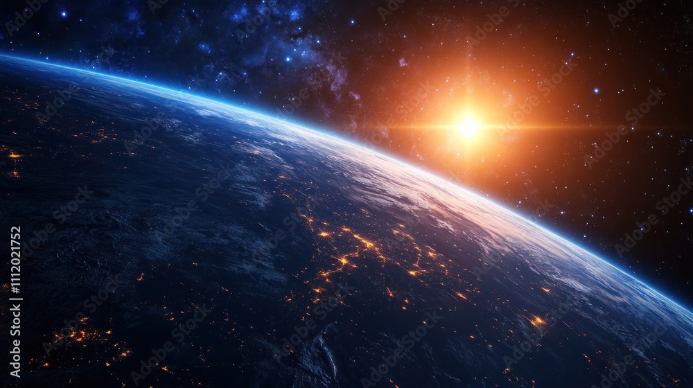 Fototapeta premium Earthrise from Space with a Glowing Sun