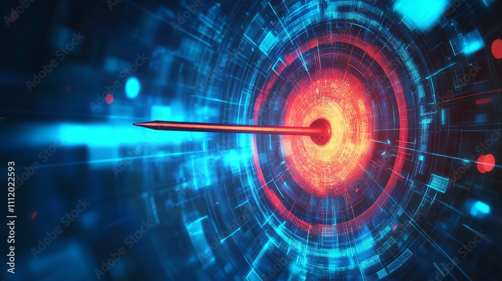 Fototapeta premium A dart hits the bullseye of a futuristic target.