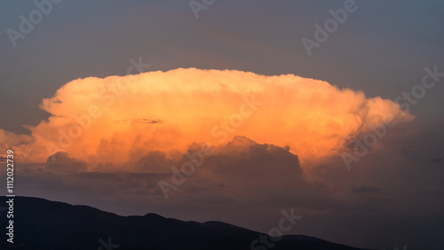 Sky storm clouds nature. Blue cloud landscape over mountain. Beautiful cloudscape sunset, sunrise.