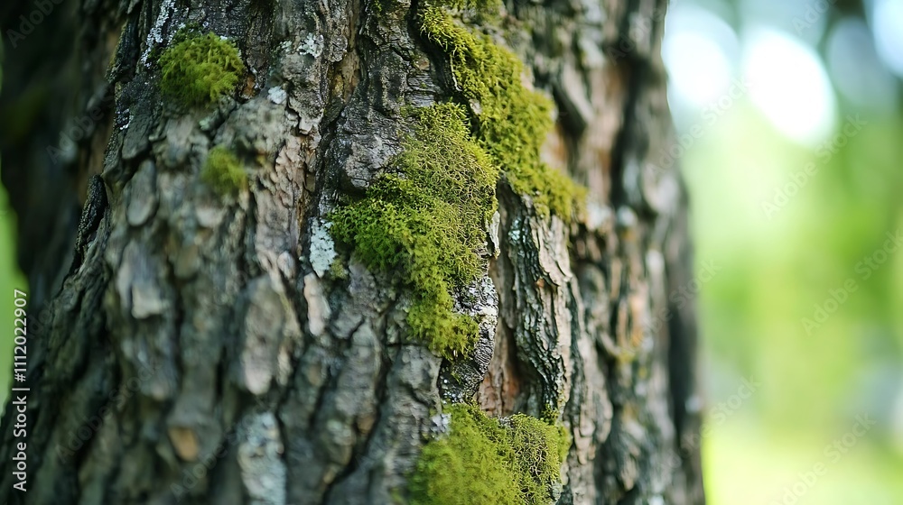 Obraz premium Mossy Tree Bark Texture Close Up View