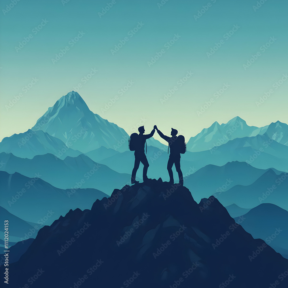 Obraz premium Mountaintop Teamwork Illustration