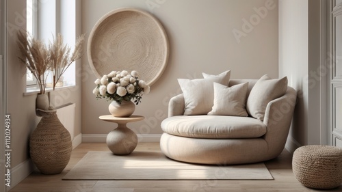 Neutral Virtual Background: Modern Minimalist Living Room
