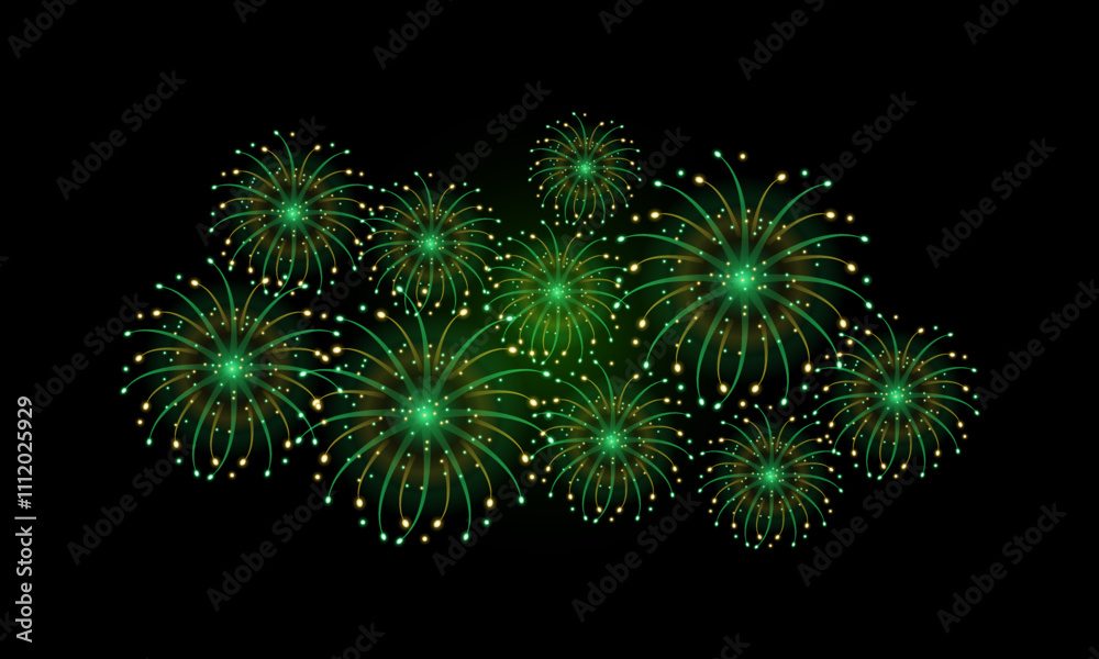 Fototapeta premium realistic golden green fireworks, yellow green fireworks for celebration background decoration, eighth option