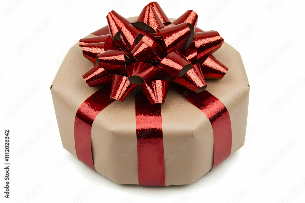 Obraz premium Gift Box Illustration Red Bow Beige