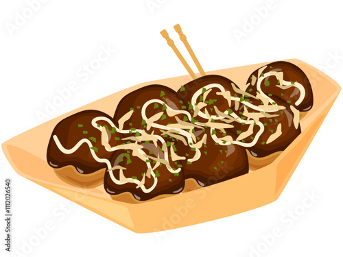 (舟)舟皿に入ったたこ焼きのベクターイラスト