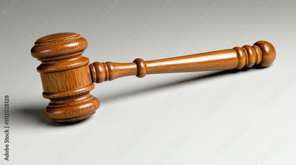 Wooden gavel on a smooth surface symbolizing justice and order Wooden gavel on a smooth surface symbolizing justice and order