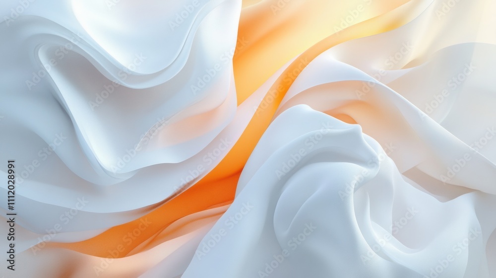 Obraz premium Flowing white and orange silk fabric creating a smooth and elegant abstract pattern.