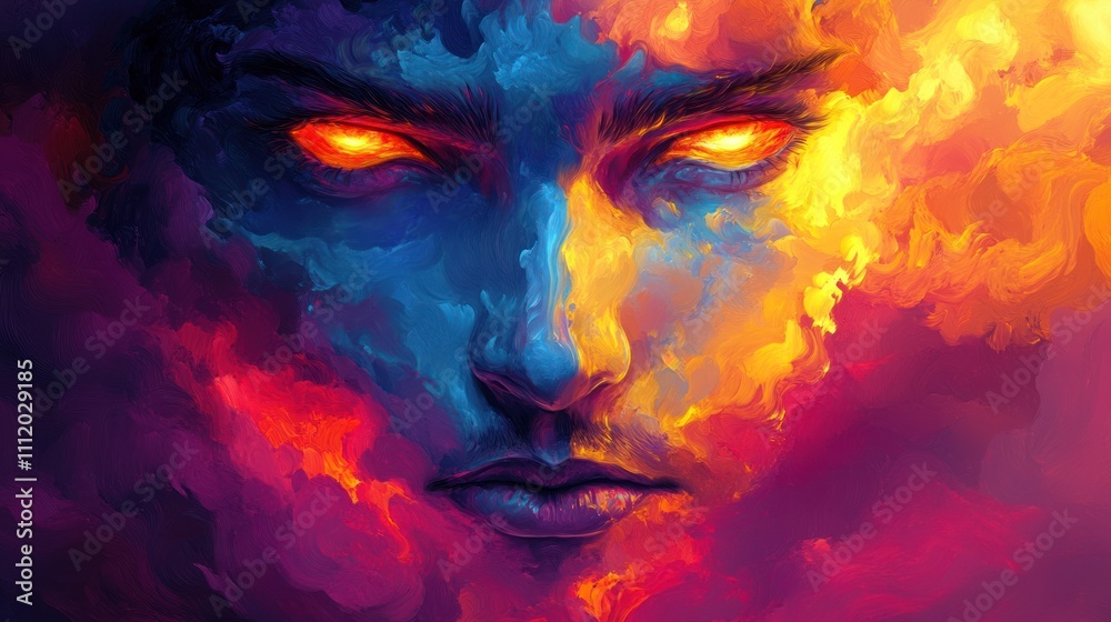 A vibrant abstract painting of a face that blends fluid paint strokes and dynamic colors. The surreal design evokes fantasy, combining beauty and art. A vibrant abstract painting of a face that blends fluid paint strokes and dynamic colors. The surreal design evokes fantasy, combining beauty and art.