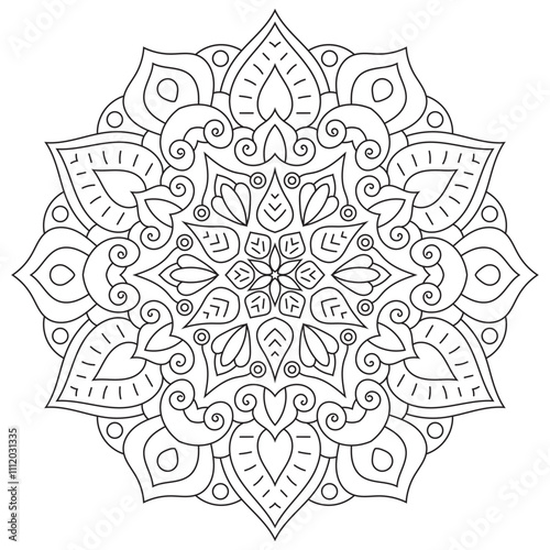 Simple circular pattern in the form of a mandala. Henna tatoo mandala. Mehndi style. Decorative pattern in oriental style. Coloring book page.