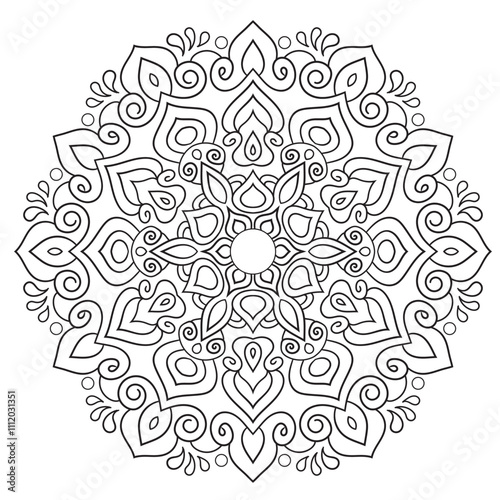 Simple circular pattern in the form of a mandala. Henna tatoo mandala. Mehndi style. Decorative pattern in oriental style. Coloring book page.